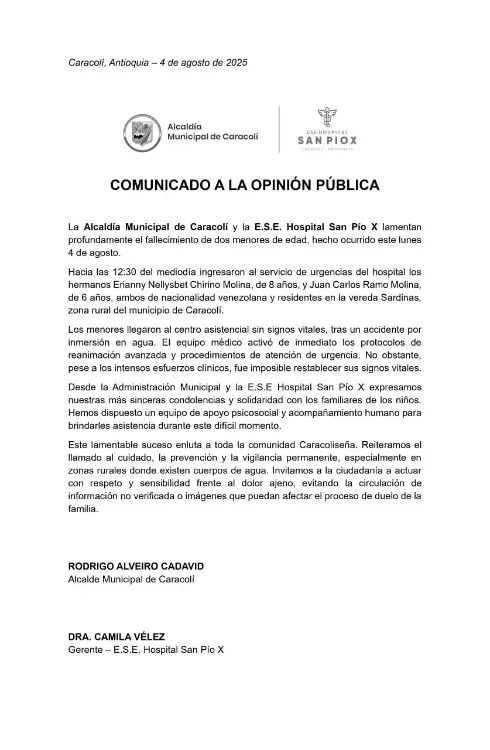 ¡Lamentable! Dos hermanitos murieron ahogados en un charco de Caracolí