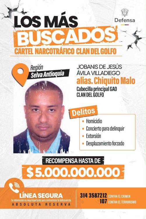 Jobanis de Jesús Ávila Villadiego, alias Chiquito Malo, quedó como cabecilla principal del grupo después de la extradición a Estados Unidos de Dairo Antonio Úsuga David, alias Otoniel. FOTO: CORTESÍA