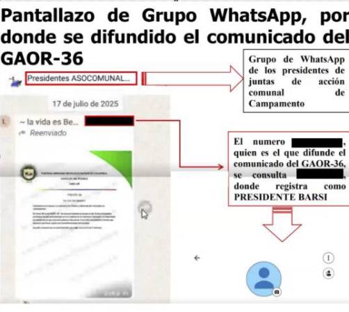 Chat compartido por la Fiscalía donde se presume sería el número de Jainober. /FOTO: FISCALÍA