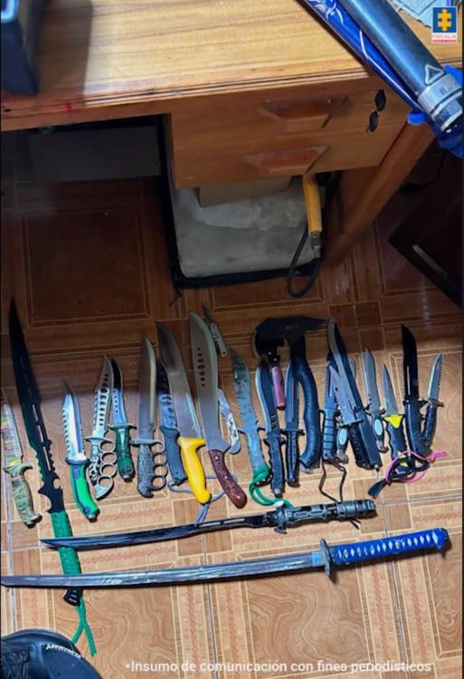 <span class=mln_uppercase_mln>Estas</span><b><span class=mln_uppercase_mln> fueron las armas halladas en la vivienda del capturado. FOTO: CORTESÍA FISCALÍA GENERAL DE LA NACIÓN</span></b>