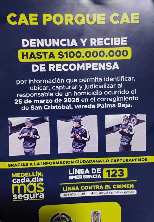 Cartel con el que las autoridades lo estaban buscando por el crimen de Acevedo. FOTO: CORTESÍA