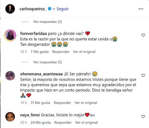 Comentarios de despedida a Carlos Queiroz. FOTO: IG CARLOSQUEIROZ_