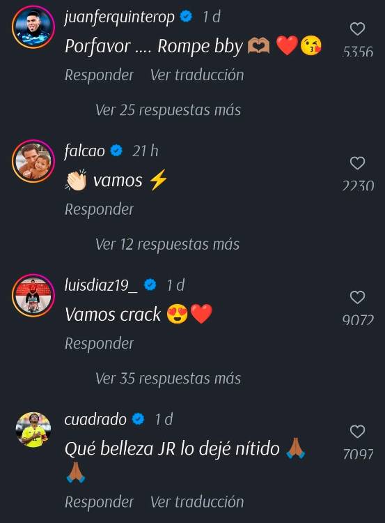 Mensajes que le dejaron a James. /FOTOCAPTURA DE INSTAGRAM