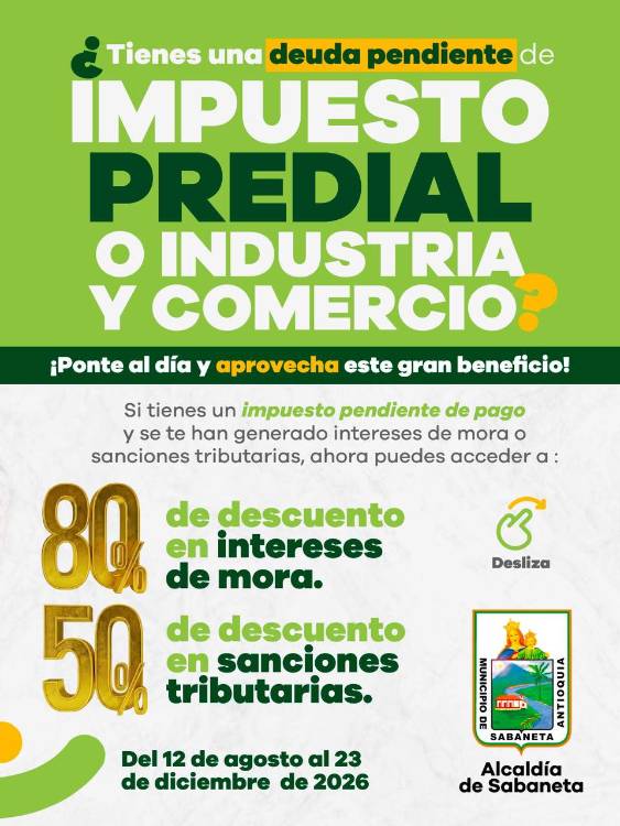 Información sobre los beneficios anunciados. FOTO: ALCALDÍA DE SABANETA