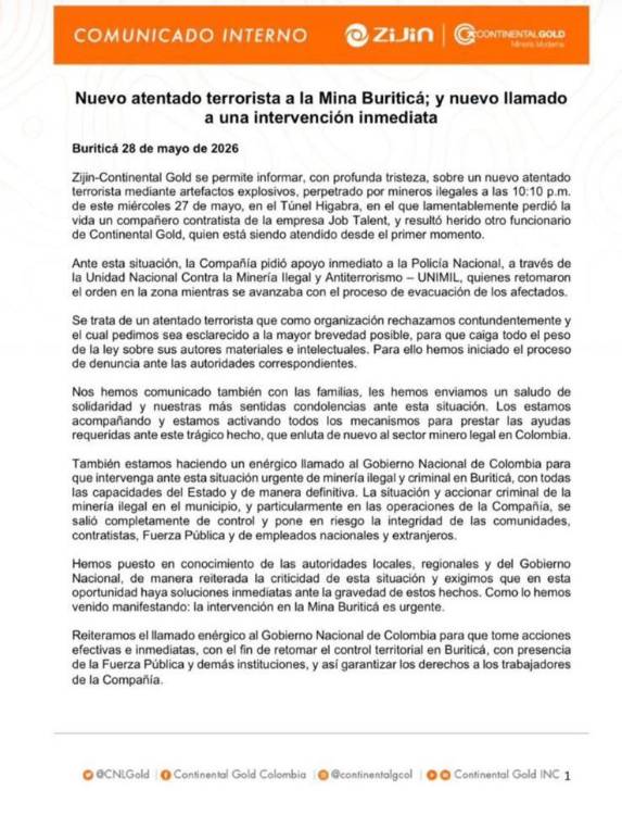 Comunicado de la compañía. FOTO: CORTESÍA