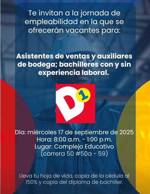 ¡Ojo! El Sena y Tiendas D1 tendrán feria de empleo en Copacabana