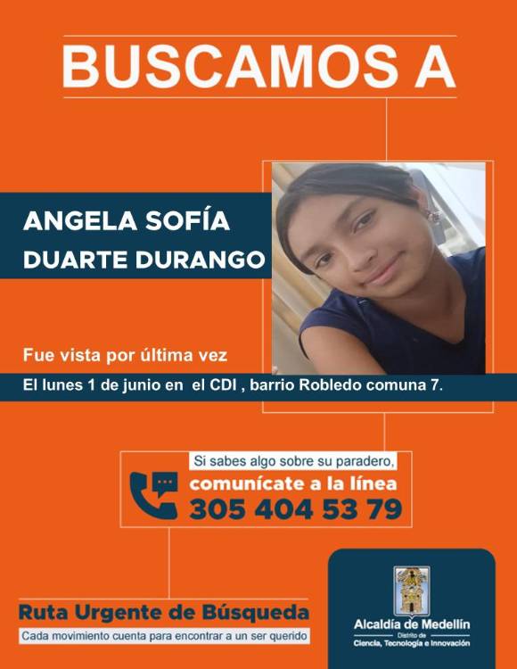Sofía Duarte, de 13 años, desapareció en Robledo hace una semana