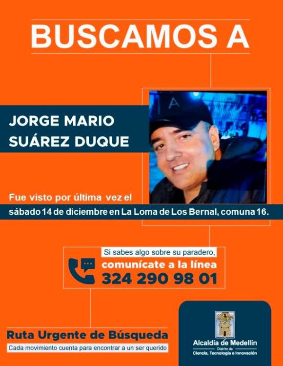 Así reportaron la desaparición de Jorge Mario Suárez Duque en redes sociales. /FOTO: CORTESÍA