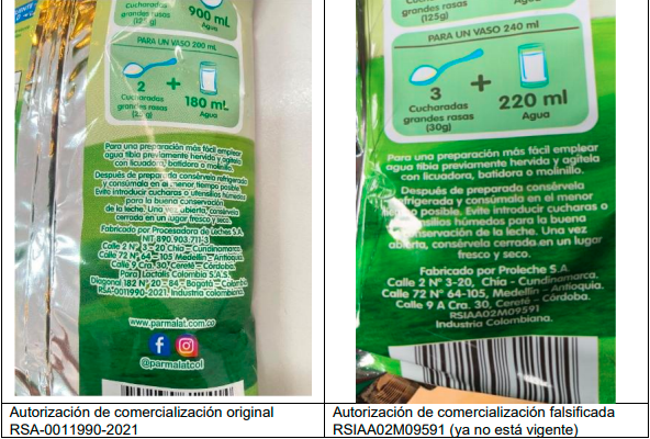 Falsificaciónde leche en polvo. FOTO: INFORME INVIMA 