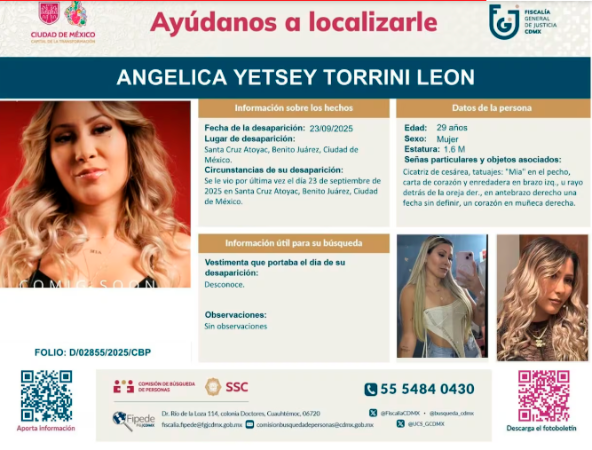 Pareja de B King fue declarada como desaparecida. /FOTO: Fiscalía General de Justicia de CDMX