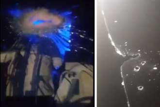 Así quedó el bus atacado a tiros en Valdivia. /FOTOS: TOMADAS DE VIDEO 