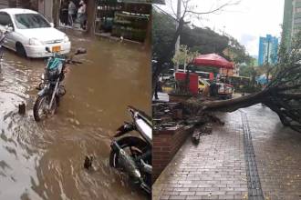 Lluvias en el centro de Medellín este jueves, 5 de marzo. FOTO: DENUNCIAS ANTIOQUIA Y TOMADA DE X @Juan_Voland