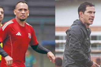 Jarlan Barrera (izq.) llegó para aportar en el medio campo del Rojo. Diego Arias (der.) tendrá su cuarto partido al frente del equipo profesional. /FOTOS: CORTESÍA DIM Y NACIONAL