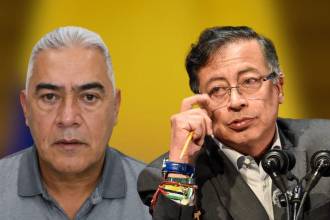 Diego Marín Buitrago, alias Papá Pitufo, y el presidente Gustavo Petro.. FOTOS: COLPRENSA