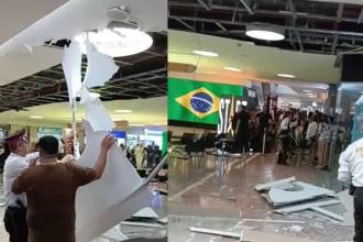 Los empleados y vigilantes improvisaron un acordonamiento con sillas mientras llegaban los organismos de emergencia. FOTO: TOMADA DE VIDEO