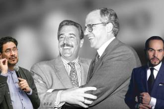 A la izquierda, Iván Cepeda (a color) y Andrés Pastrana (blanco y negro); a la derecha, Samper (blanco y negro) y Abelardo de la Espriella (a color). FOTOS: COLPRENSA E INSTAGRAM ABELARDO DE LA ESPRIELLA