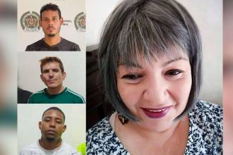 De arriba a abajo: Juan Camilo Carvajal Burbano, alias Gafas; Deiby Yulián Posso Pretel, alias Cali, y Yuván Daniel Arenas Gómez, alias el Mello. A la derecha: María Victoria Correa Ramírez. /FOTOS: CORTESÍA