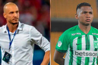 David González (izq.), técnico del Deportes Tolima y Alfredo Morelos jugador de Atlético Nacional. /FOTO: JUAN ANTONIO SÁNCHEZ - @alfredomorelos30