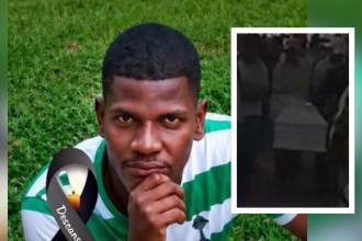 El ataúd blanco con el cuerpo de Gleiber Luis Palencia Torres fue cargado por sus allegados. FOTOS: REDES SOCIALES Y CAPTURA DE VIDEO SAMI TV