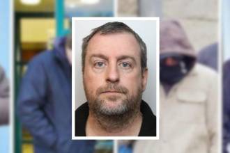 Además de Philip Young, el marido de la víctima (detalle), hay cuatro hombres acusados dentro del caso (fondo). FOTOS: THE GUARDIAN (DETALLE) Y BBC (FONDO).