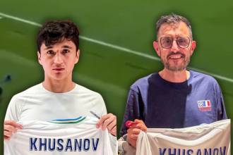 Abdukodir Khusanov, defensor de Uzbekistan (izq.), posó con la camiseta antes de regalarla al camarógrafo lesionado (der.). FOTOS: INSTAGRAM @uzbekistanfa