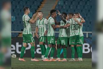 El hombre de menos no le impidió a los Verdes celebrar en la capital vallecaucana. /FOTO: ATLÉTICO NACIONAL