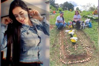 Daniela Zuluaga Morón (izq.), la víctima, y su mamá y su hermana durante una visita el cementerio. FOTOS: CORTESÍA