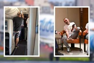 Varios pasajeros ingresaron a la cabina para detener la riña. A la derecha, Yaniv, uno de ellos, le explica a Benjamin Netanyahu lo que pasó. FOTOS: INSTAGRAM @FLYDUBAI (FONDO) Y X @ARUTZSHEVA_EN Y @RADARAUSTRAL_