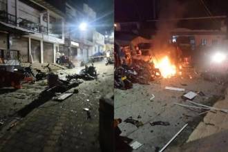 Atentado con artefacto explosivo cerca de la estación de Policía en Briceño. FOTO: REDES SOCIALES