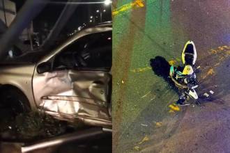 Accidente entre carro y moto en la autopista Sur, en Itagüí. FOTO: REDES 
