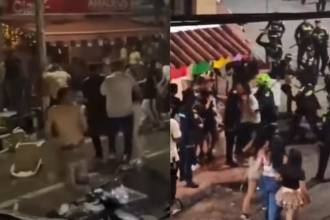 Pelea en Puerto Berrío (Izq.) y pelea en Barbosa (Der.). FOTO: TOMADA DE INSTAGRAM @CRISTIANSANTIAGO PERIODISTA Y CORTESÍA DENUNCIAS ANTIOQUIA