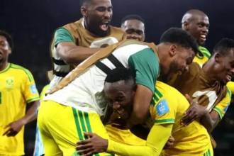 Jugadores sudafricanos celebrando su victoria. FOTO: INSTAGRAM SOUTH AFRICAN FOOTBALL ASSOCIATION