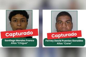 Capturados dos hombres incluidos en el cartel de los más buscados en Antioquia. FOTO: SECRETARIA DE SEGURIDAD Y JUSTICIA DE ANTIOQUIA