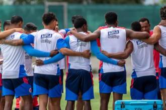 Jugadores de la Selección Colombia en su entrenamiento previo al juego ante R.D. Congo. FOTO: JUAN ANTONIO SÁNCHEZ