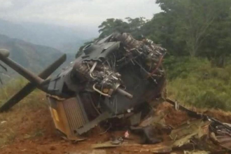 Helicóptero derribado en Amalfi, Nordeste antioqueño. /FOTO: REDES SOCIALES