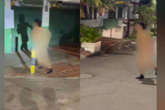 Presunto ladrón fue obligado a caminar desnudo. FOTO: CORTESÍA DENUNCIAS ANTIOQUIA