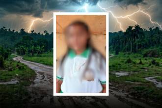 La niña iba corriendo bajo la lluvia cuando cayó el rayo. FOTOS: GENERADA CON IA-CANCA (FONDO) Y REDES SOCIALES (RECUADRO)