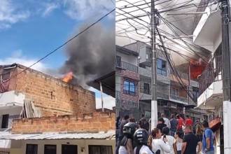 Incendio en Bello (izq.) y en Medellín (der.). FOTO: CORTESÍA