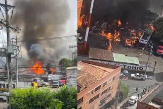 En las imagénes se ve la magnitud del incendio, en el que un parqueadero también habría resultado afectado. FOTOS: CORTESÍA DENUNCIAS ANTIOQUIA