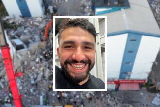 Él era Juan Felipe Giraldo. El terremoto le quitó la vida en Pereira. FOTOS: MANUEL SALDARRIAGA (FONDO) Y TOMADA DE DIARIORIENTE (DETALLE)