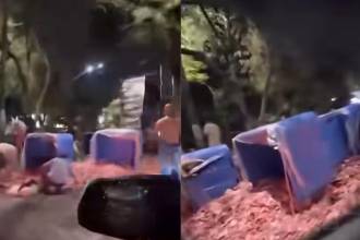 Así se veía la cantidad de alimentos regados en la vía pública. FOTOS: CAPTURAS DE VIDEO FACEBOOK PRENSA PAISA