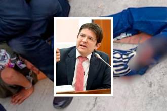 Momento en el que capturaron al menor que realizó el atentado contra Miguel Uribe Turbay. /FOTO: X @FelipQuintero - INSTAGRAM @migueluribet