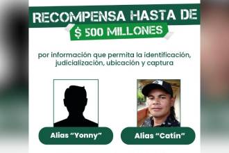 Cartel de recompensa por información de alias Yonny y alias Catín. FOTO: Secretaría de Seguridad Justicia y Paz de Antioquia 