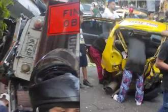 El accidente en el barrio Moravia dejó cuatro personas heridas, entre ellas una adulta mayor. FOTO: TOMADAS DE VIDEO 