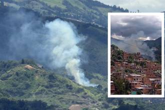 Así se veía el incendio desde dos puntos diferentes. FOTOS: X @DAGRDMedellin / CAPTURA DE VIDEO PRENSA PAISA