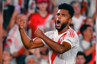 Así celebró Miguel Ángel Borja su gol a Lanús. /FOTO: INSTAGRAM @riverplate