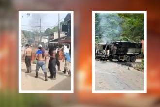 Las calles del municipio están bloqueadas con llantas y vehículos quemados. FOTOS: CORTESÍA