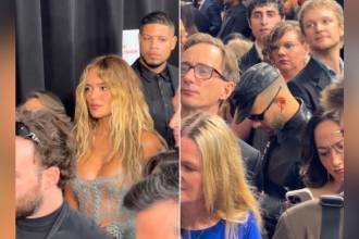Karol G y Feid en la alfombra roja de los Grammy en el Crypto.com Arena de Los Ángeles. FOTOS: CAPTURAS DE VIDEO INSTAGRAM @tumusicahoy