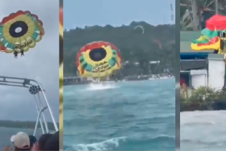 Momento en el que la pareja se accidenta en el parasail: /FOTO: TOMADA DE VIDEO 