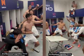 Bailando en el camerino, con la canción de Ryan Castro de fondo, festejaron los argentinos la victoria ante Colombia. / FOTO: CAPTURA DE VIDEO DE REDES